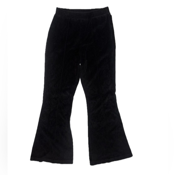 Aerie Groove On Ribbed Velour Flare Pant Corduroy Pull On Black Small Regular - Picture 3 of 5